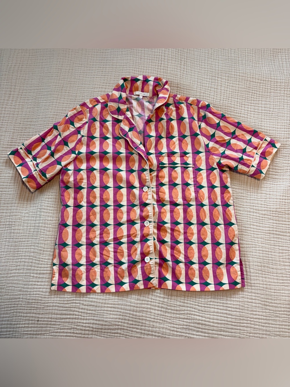 Geometric Abstract Small 100% Organic Cotton Pajama Top button front‎ Shirt